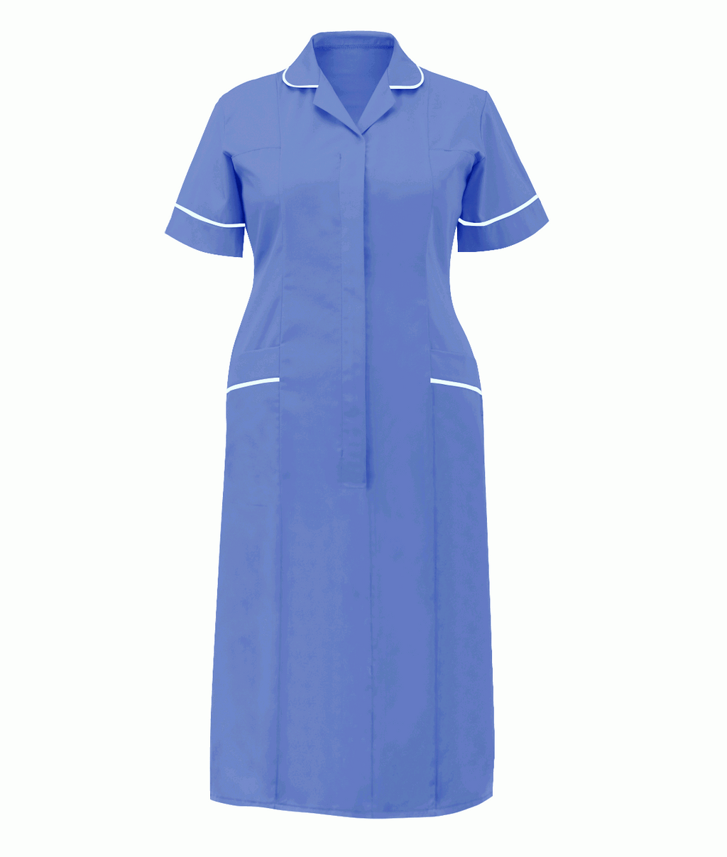 Classic Stepin Dress Ladies rounded revere collar contrast piping two chest pockets concealed front zip 65% polyester 35% cotton 195GSM
