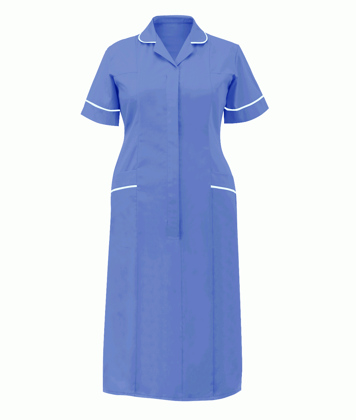 Classic Stepin Dress Ladies rounded revere collar contrast piping two chest pockets concealed front zip 65% polyester 35% cotton 195GSM