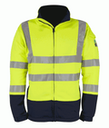RICHTER inherent flame retardant Hi-Vis yellow fleece jacket navy panels reflective tape zipped pockets cuffs