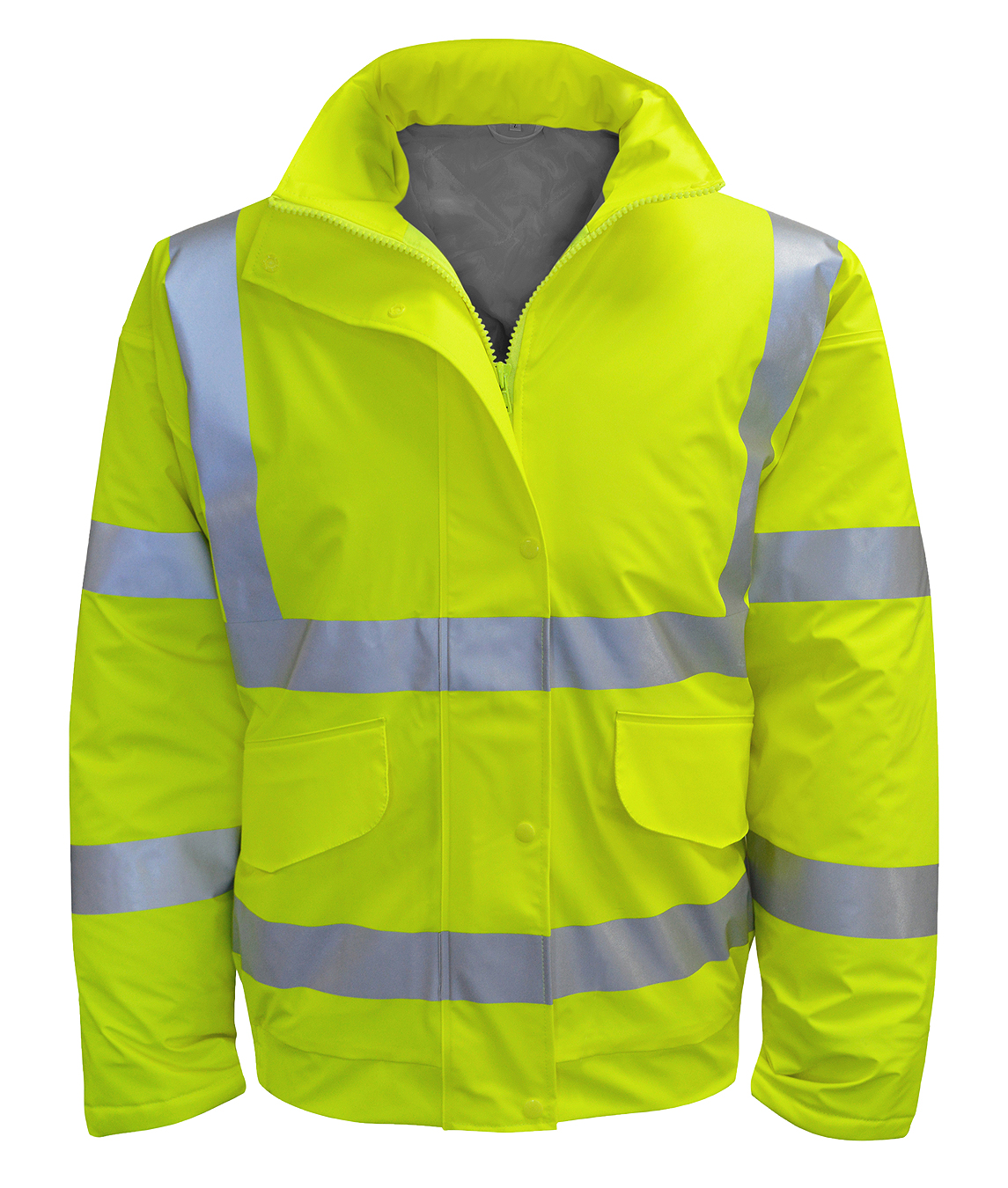 Alder Hydra Flex Bomber Jacket hi-vis with heat-applied reflective tape concealed hood taped stitched welded seams
