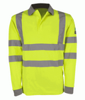 Hertz Inherent Flame Retardant Polo Shirt Yellow high-visibility with contrast collar cuffs concealed stud placket 280gsm