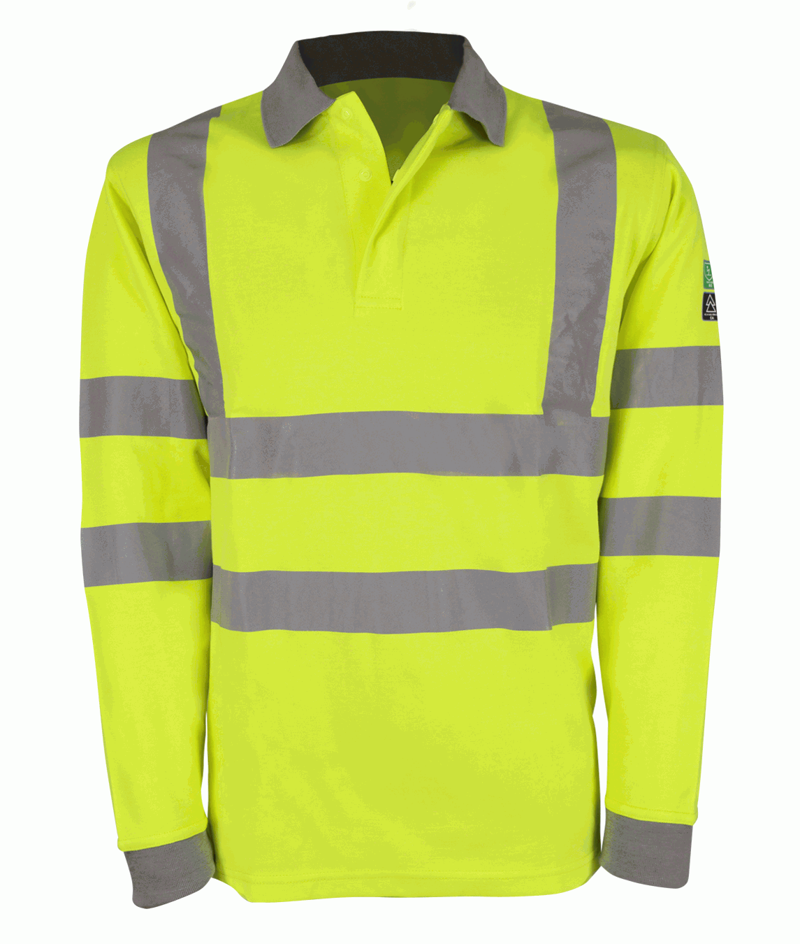 Hertz Inherent Flame Retardant Polo Shirt Yellow high-visibility with contrast collar cuffs concealed stud placket 280gsm