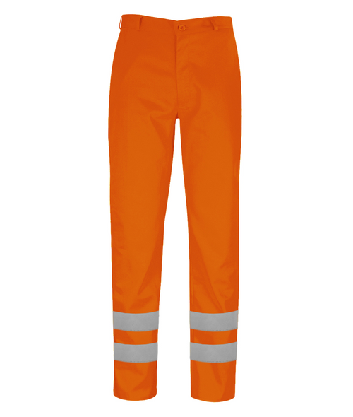 Artemis FR Cotton Trousers orange with sewn double-band FR reflective tape 320GSM zip fly 7 belt loops side pockets