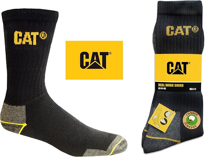 Caterpillar grey work socks pack of 3 with cushion heel and toe high-stretch top and toe and heel alignment points