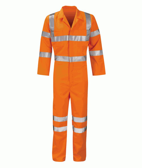 Apollo Hi Vis Coverall Tall Leg with zip front cover flap reflective tape side access and internal knee pad pockets 80/20 polycotton