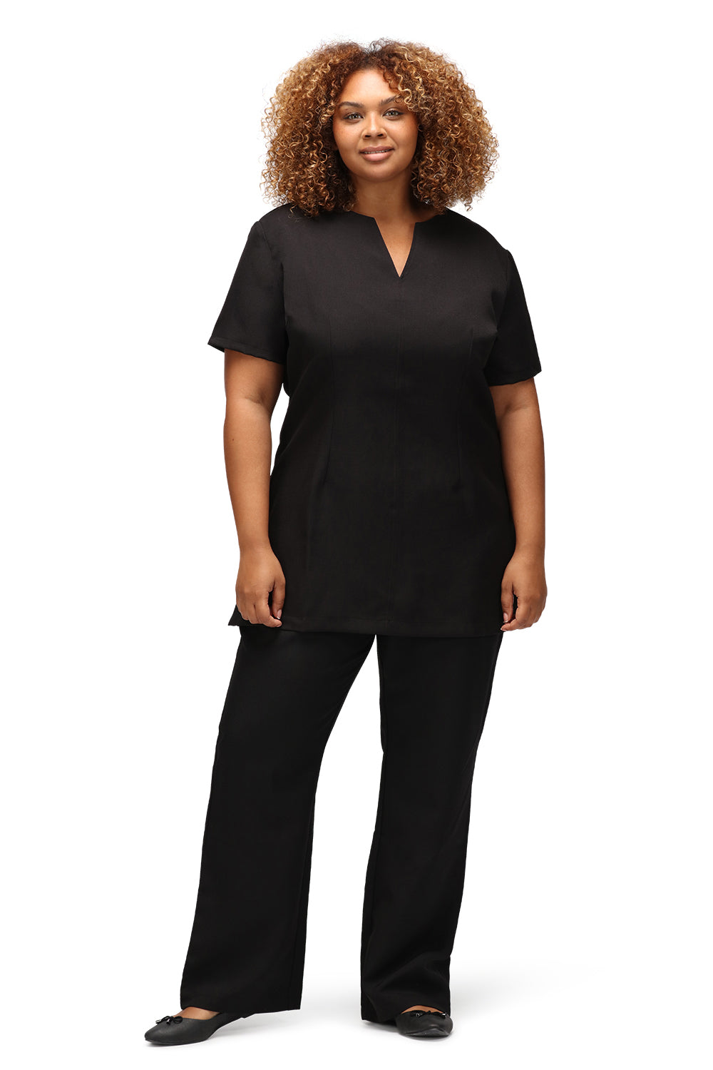 La Beeby Hayley Tunic V-neck 100% soft twill polyester with side vents for ease of movement