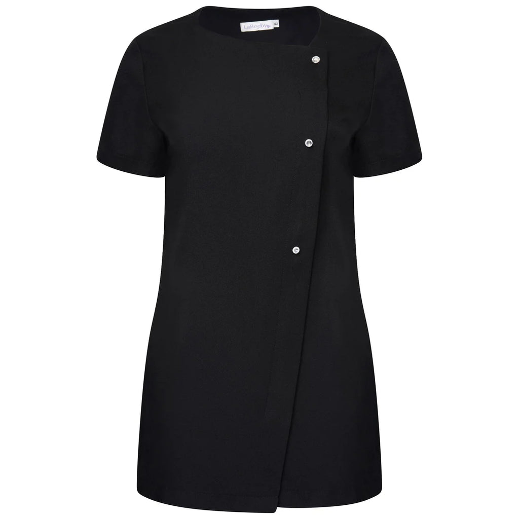 Behrens Beau Tunic women's soft twill asymmetrical neckline with crystal detail concealed front zip and side vents