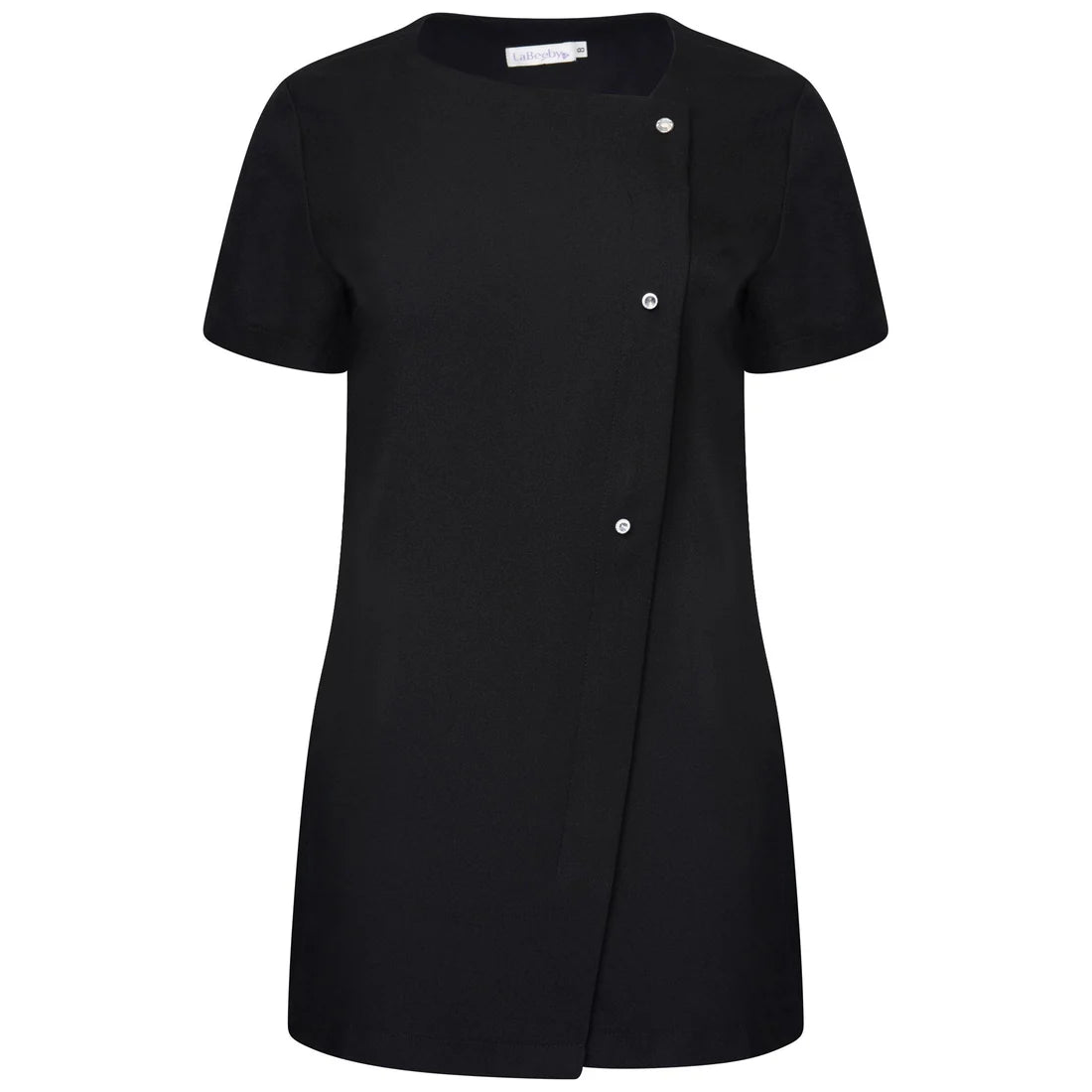 Behrens Beau Tunic women's soft twill asymmetrical neckline with crystal detail concealed front zip and side vents
