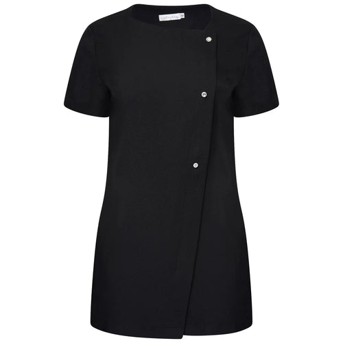 Behrens Beau Tunic women's soft twill asymmetrical neckline with crystal detail concealed front zip and side vents