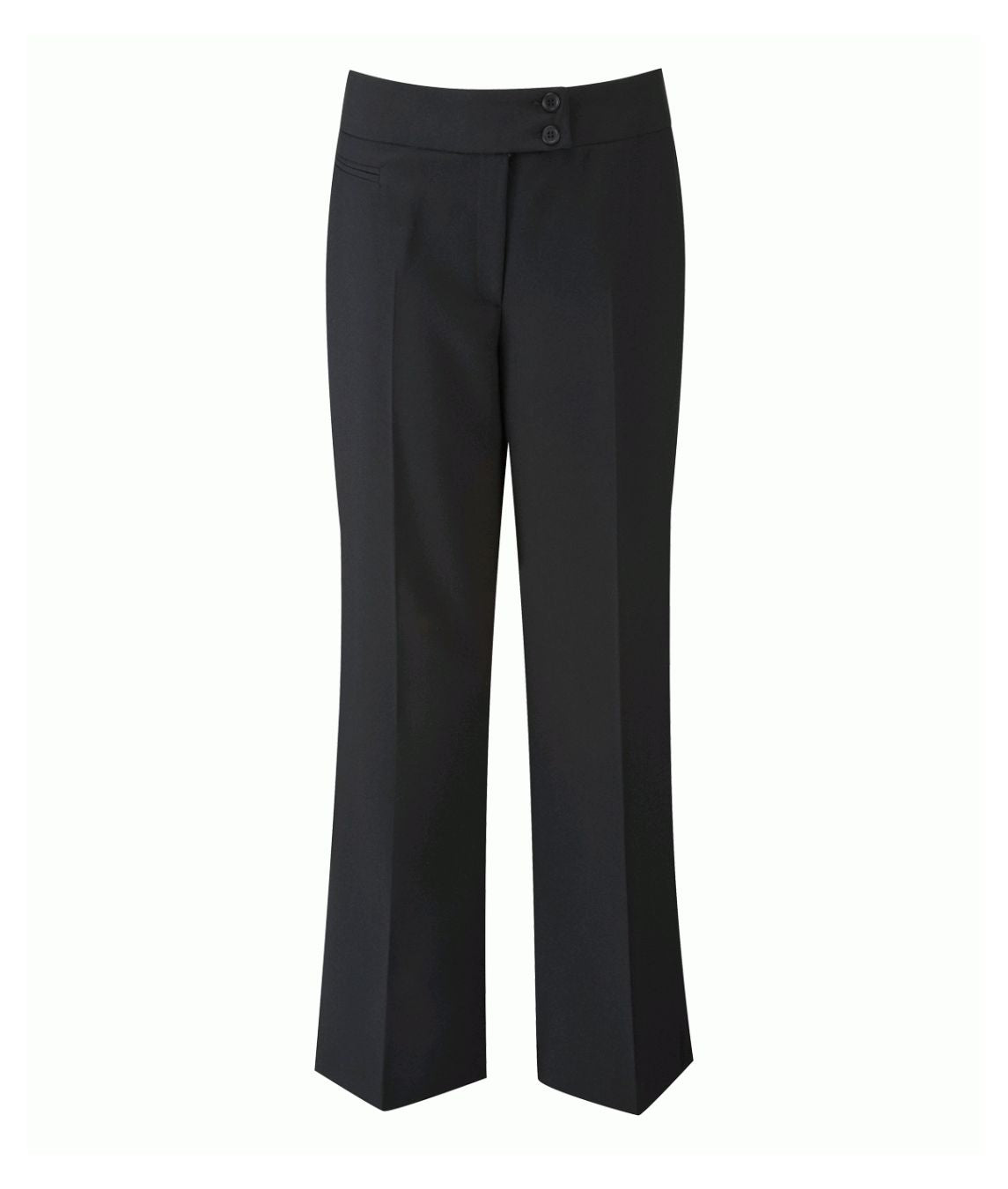 Beauty Trousers Ladies bootleg 100% polyester 175GSM double button zip fly deep waistband 1 front 2 back jet pockets