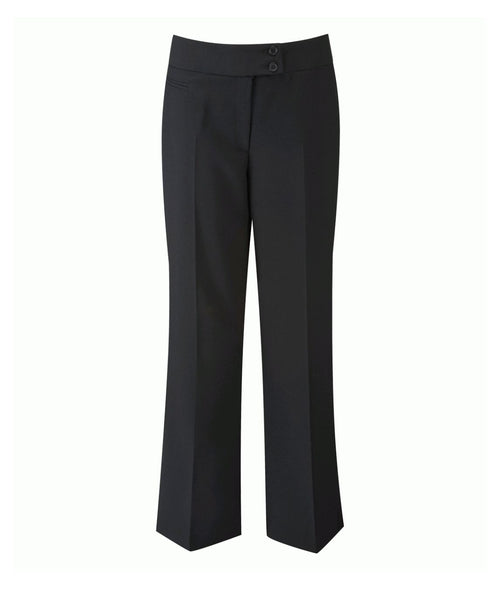 Beauty Trousers Ladies bootleg 100% polyester 175GSM double button zip fly deep waistband 1 front 2 back jet pockets
