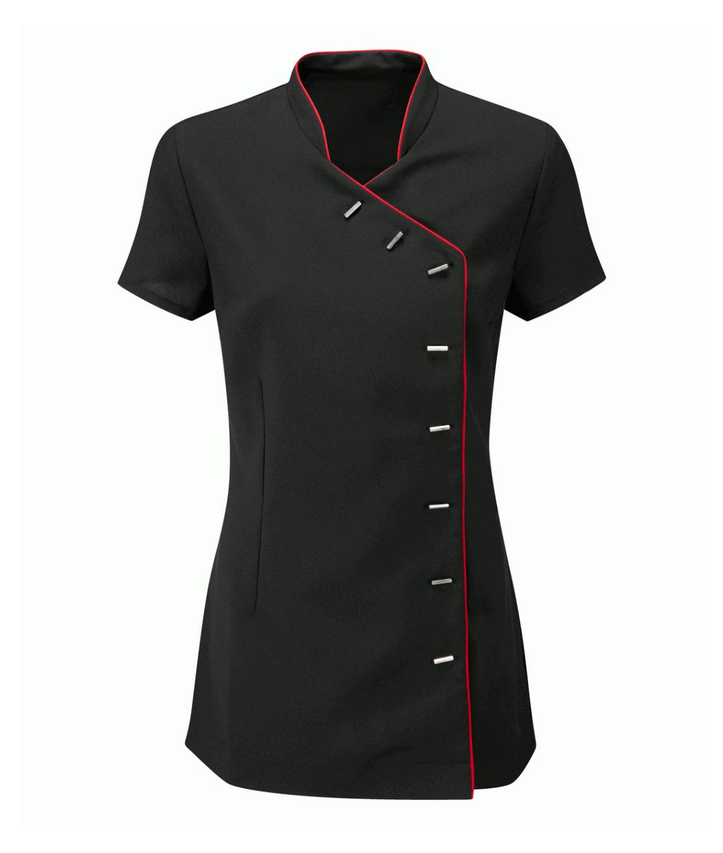 Beauty Tunic Contrast Trim | Black/Red Piping - Eg Clothing UK