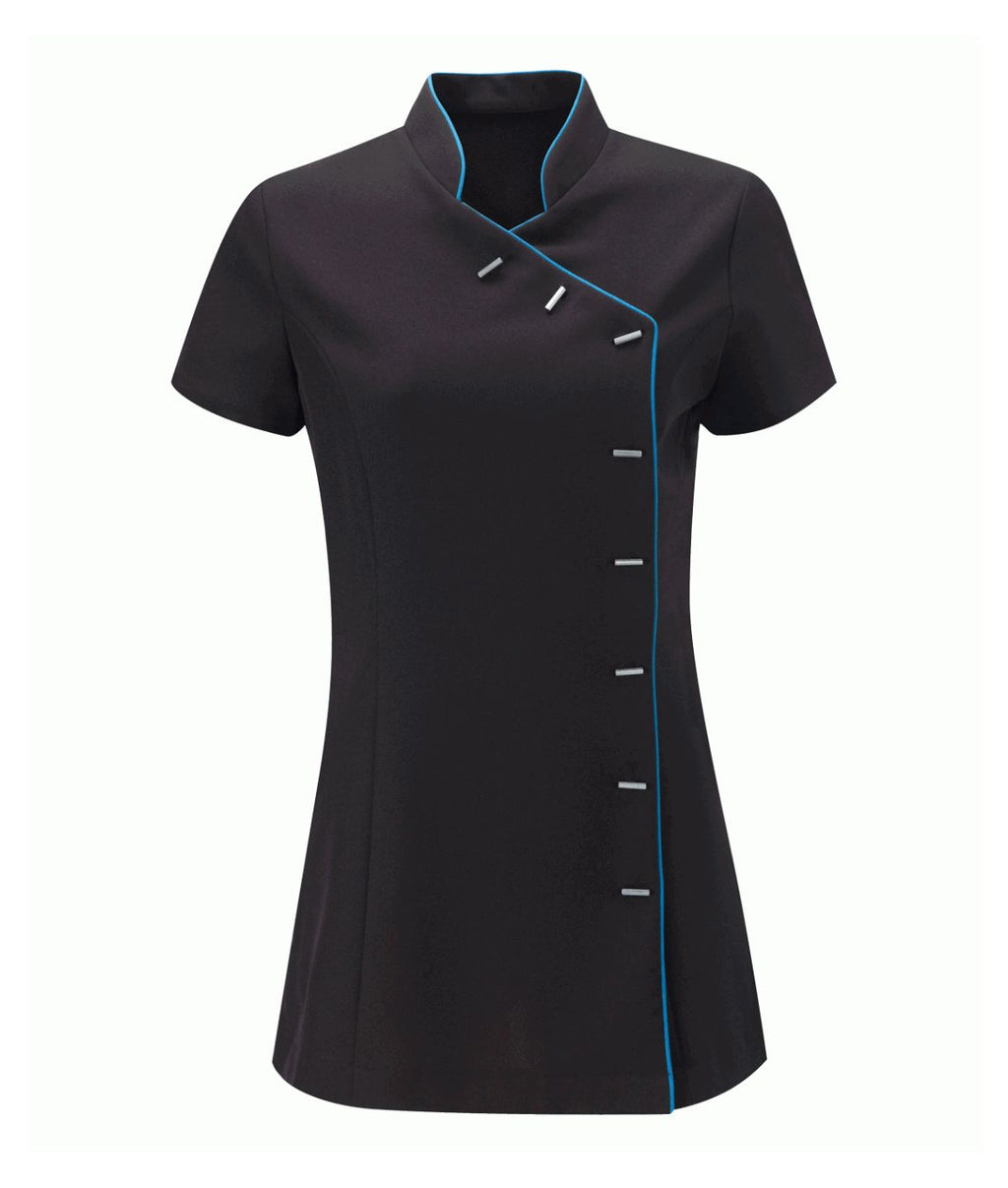 Beauty Tunic Contrast Trim | Black/Teal Piping - Eg Clothing UK