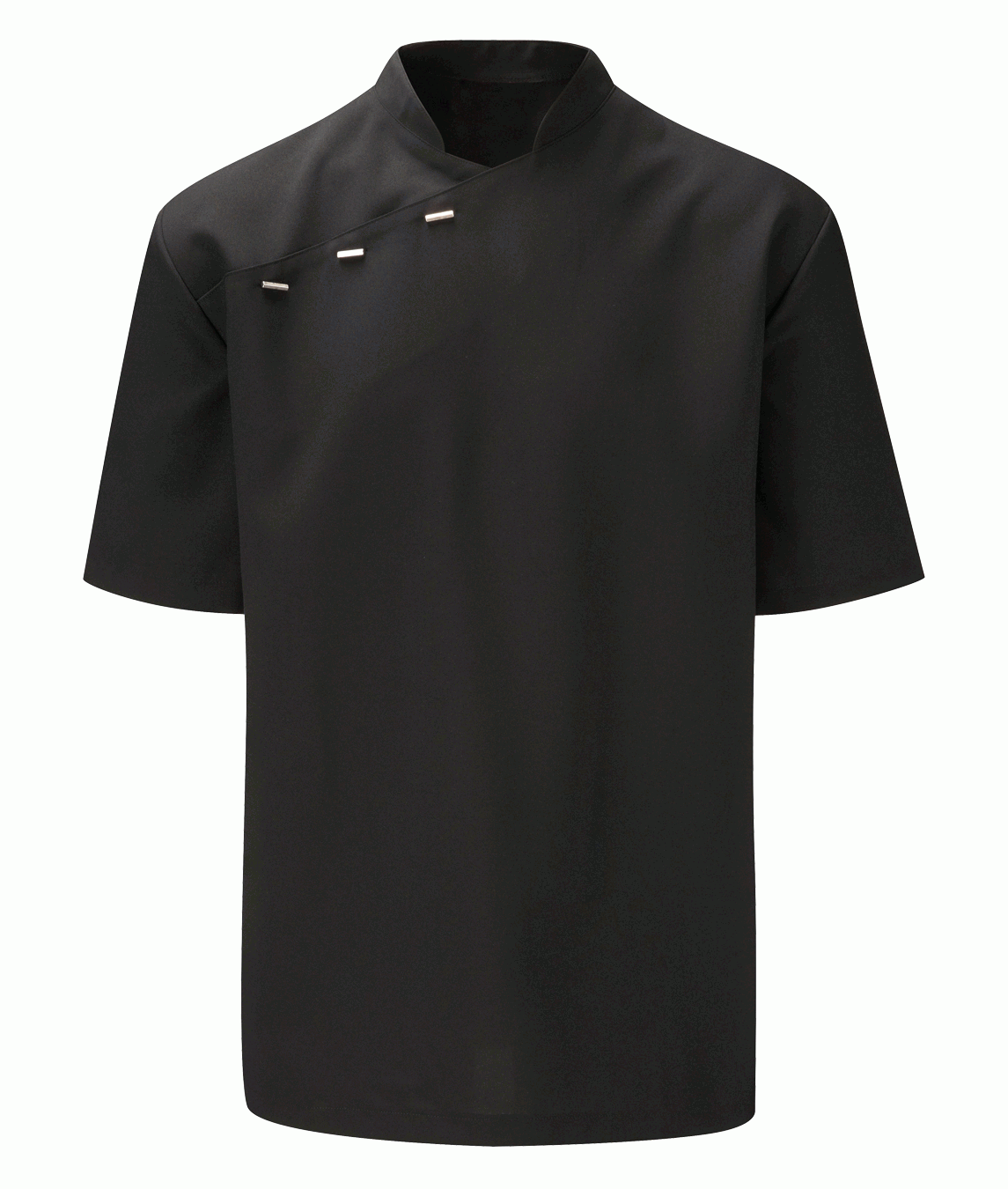 Men's Beauty Tunic short sleeves 100% polyester 175GSM cutaway mandarin collar asymmetric four-button front side vents