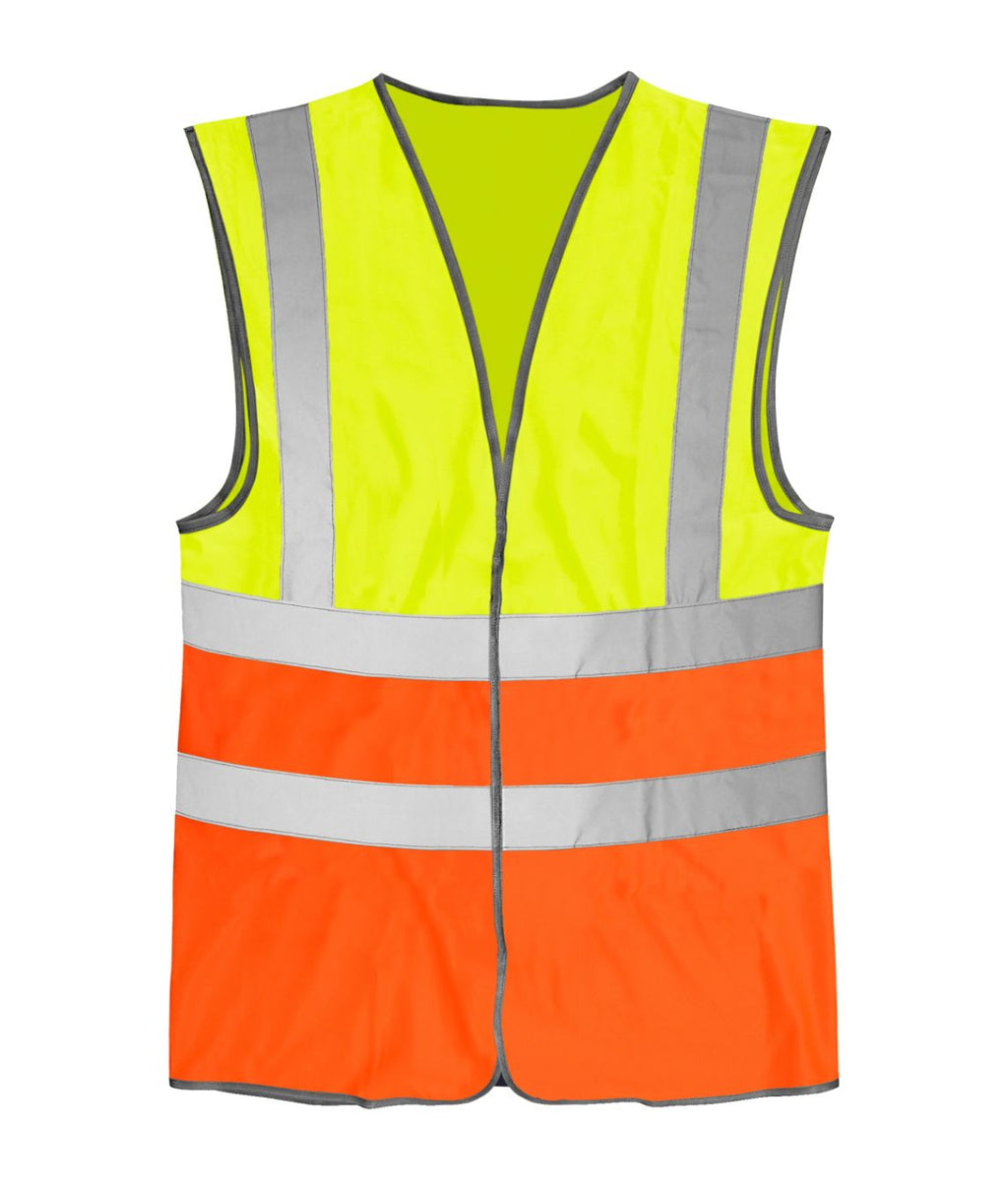 BRIG Hi-Vis Two Tone Waistcoat Yellow/Orange sewn-on reflective tape contrast trim Velcro fastening 100% polyester 120GSM