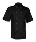 Chef's Jacket Unisex short sleeve cutaway mandarin collar metal stud front pen pocket 65% polyester 35% cotton