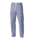 Chef's Trousers Unisex Blue Check with elasticated waistband drawstring two side pockets and rear pocket 31.5in inside leg