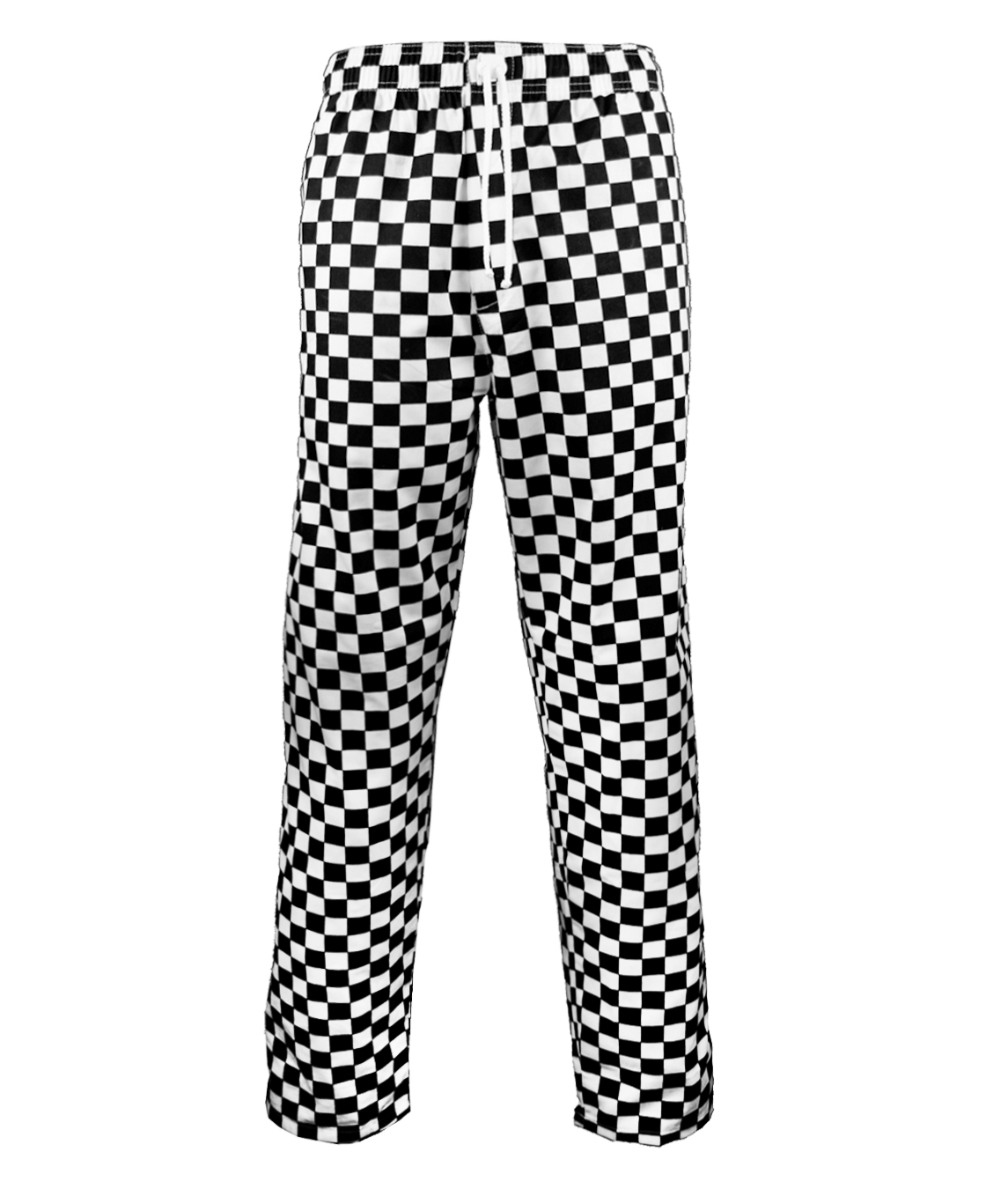 Chef's Trousers Unisex Chequerboard black white chequerboard elasticated waistband drawstring two side pockets one rear pocket 31.5in