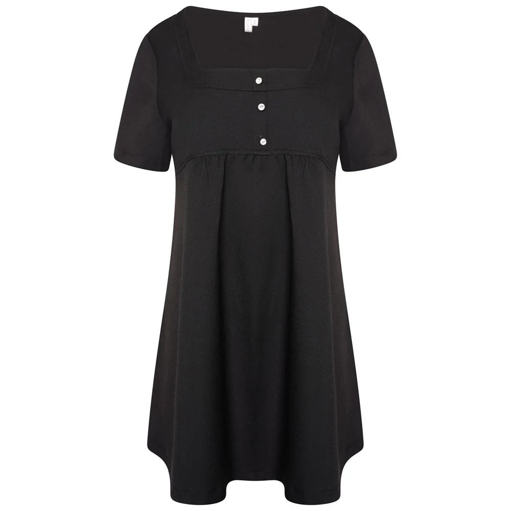 Behrens Chloe tunic soft twill square neckline faux button front adjustable back tie
