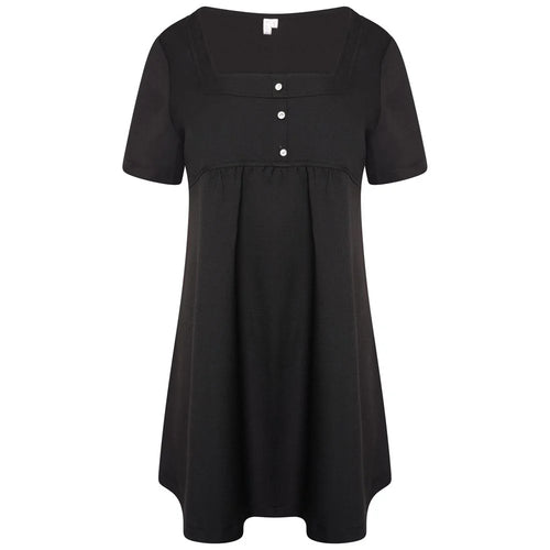 Behrens Chloe tunic soft twill square neckline faux button front adjustable back tie