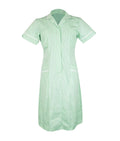 Classic Stepin Dress With Stripes 65% polyester 35% cotton rounded revere collar concealed front zip chest and hip pockets contrast piping