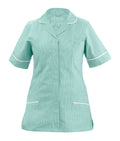 Classic Tunic With Stripes ladies tunic striped fabric rounded revere collar contrast piping two lined chest pockets concealed front zip