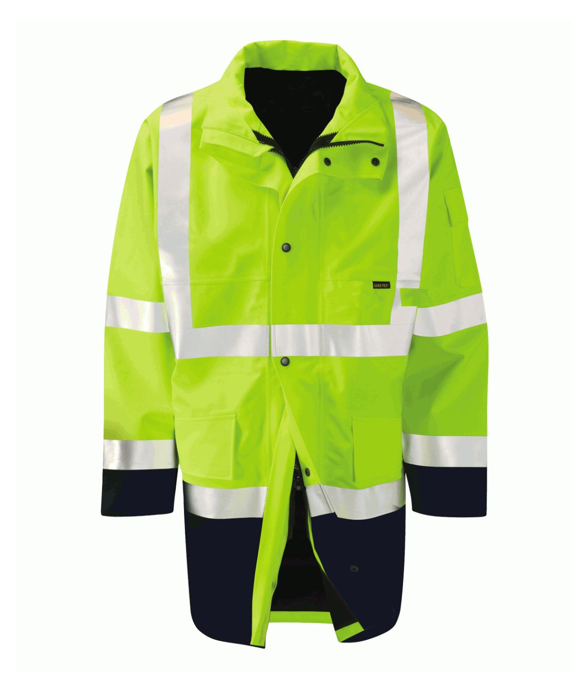 Congo 2 Layer Gore-Tex Hi-Vis jacket with heat-applied reflective tape double storm flap two-way zip and sleeve phone pocket