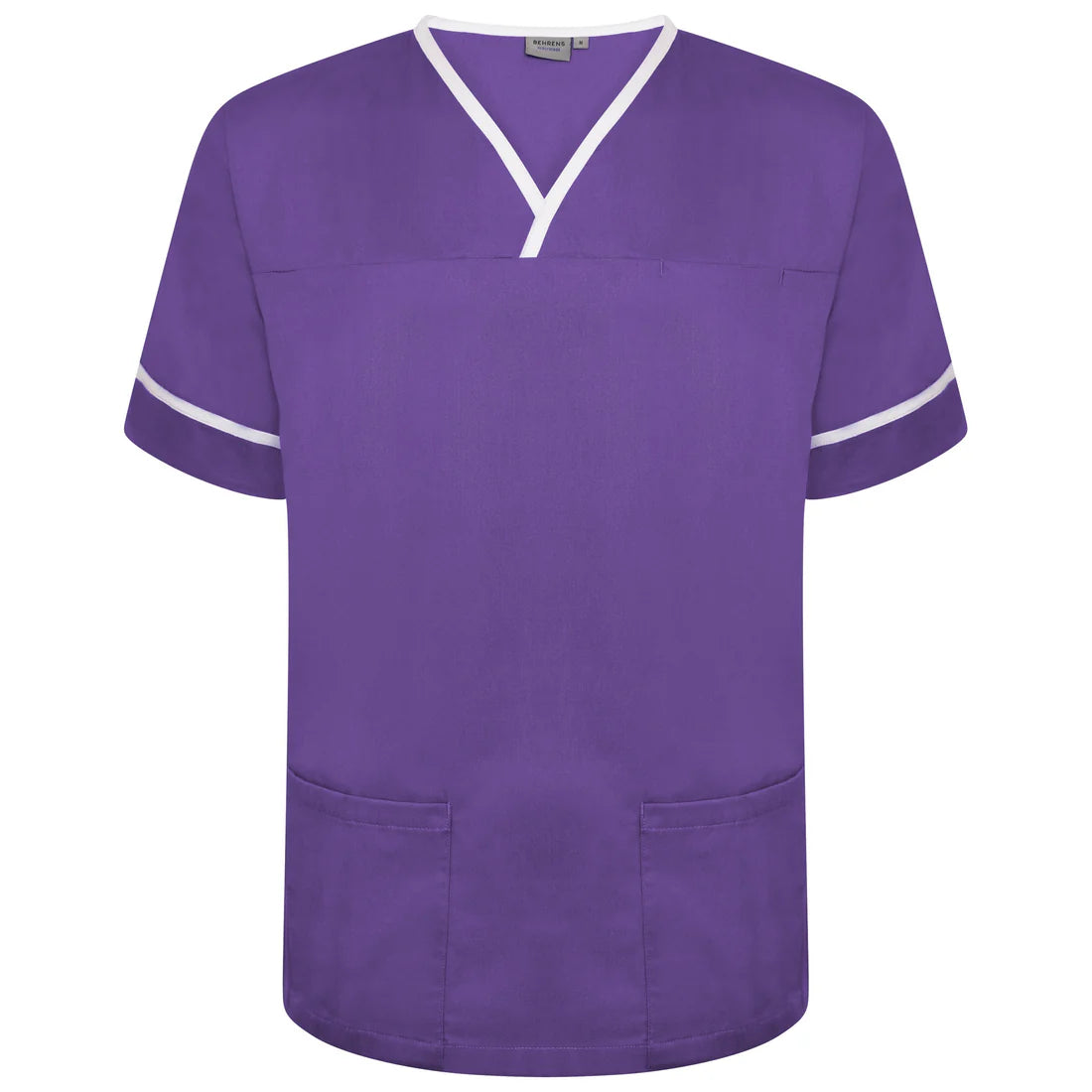 Behrens Contrast Trim Smart Scrub Top unisex with crossover neckline contrast trim waterproof-lined pockets and action back