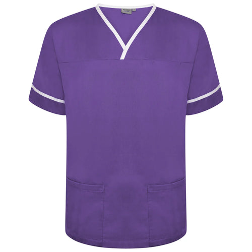 Behrens Contrast Trim Smart Scrub Top unisex with crossover neckline contrast trim waterproof-lined pockets and action back