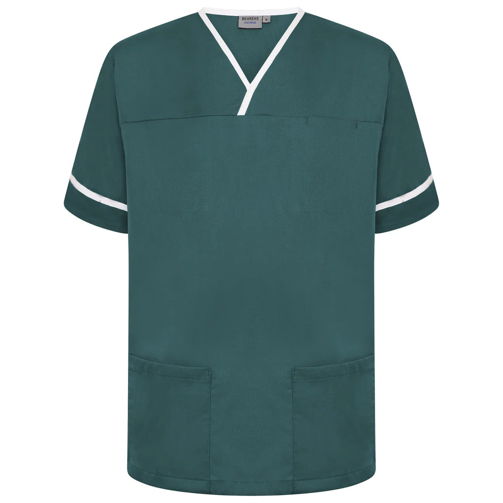 Behrens Contrast Trim Smart Scrub Top unisex with crossover neckline contrast trim action back side vents waterproof-lined pockets