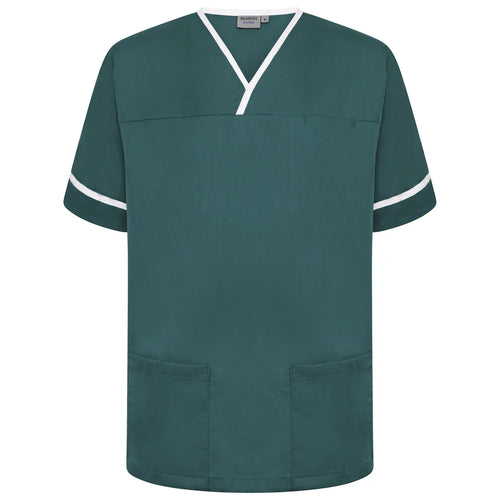 Behrens Contrast Trim Smart Scrub Top unisex with crossover neckline contrast trim action back side vents waterproof-lined pockets