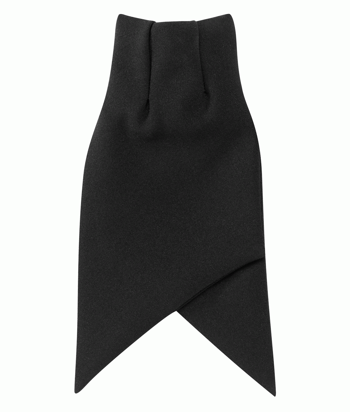 Clip On Cravat Black pre-tied knot with visible metal clip fastener and smooth black fabric