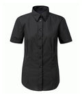 Deluxe Blouse Short Sleeve 65% polyester 35% cotton 115GSM soft collar placket front bust darts curved hem