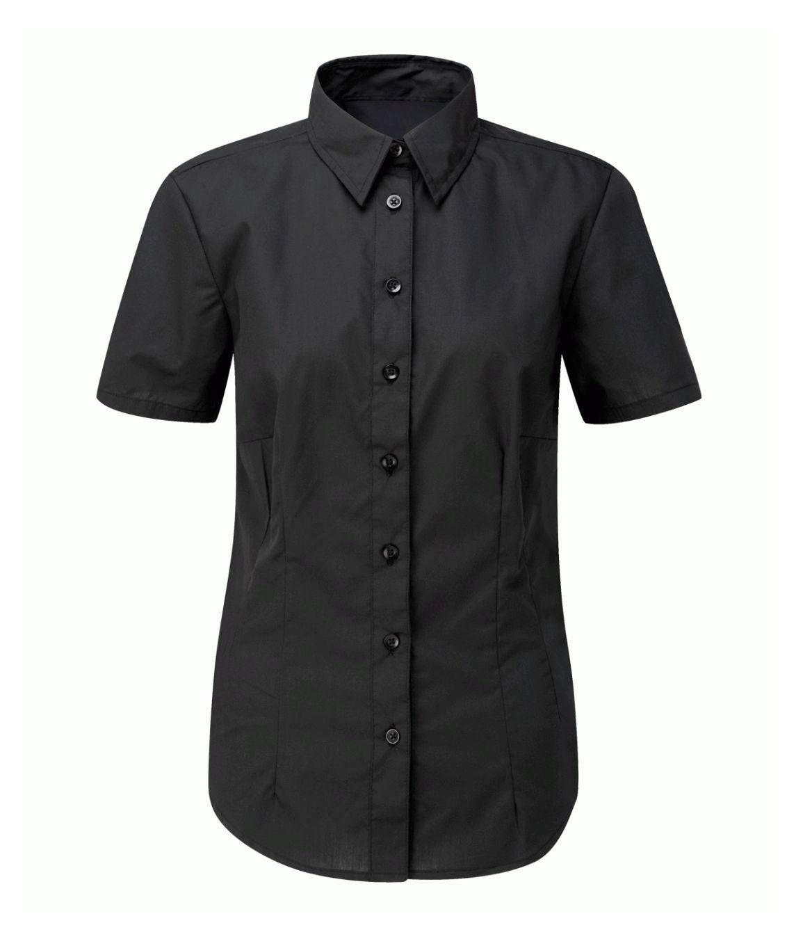 Deluxe Blouse Short Sleeve 65% polyester 35% cotton 115GSM soft collar placket front bust darts curved hem