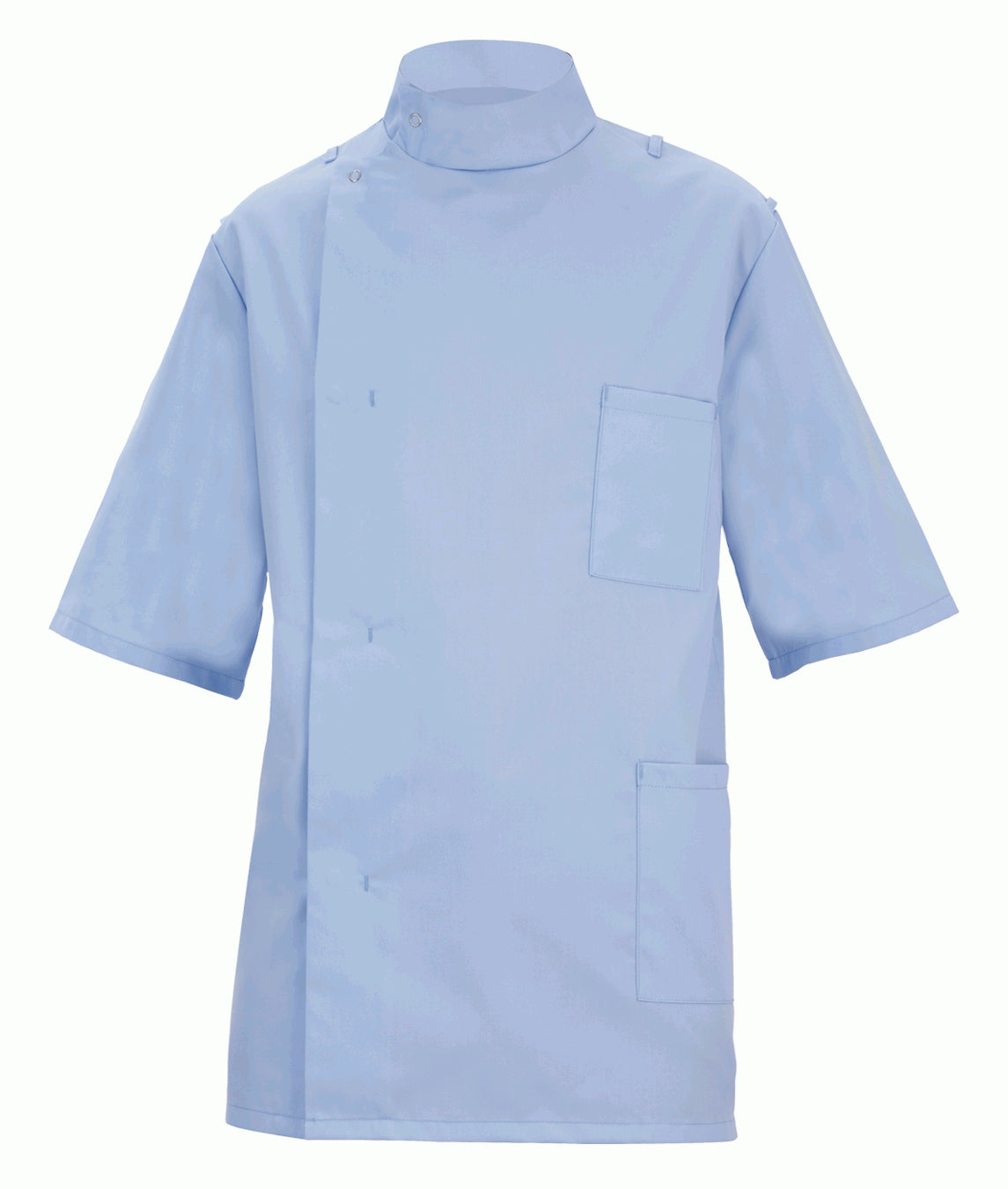 Mens Dentist Top with concealed front zip chest pocket hip pocket key loop epaulet loops and two action back pleats