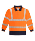 Frigate Hi-Vis Two-Tone Long Sleeve Polo Shirt with chevron heat-sealed reflective tape navy collar and cuffs with orange stripes