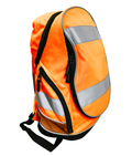 Hi Vis Backpack with black trim and reflective strips 23L expandable helmet mesh pocket 900D 600D polyester