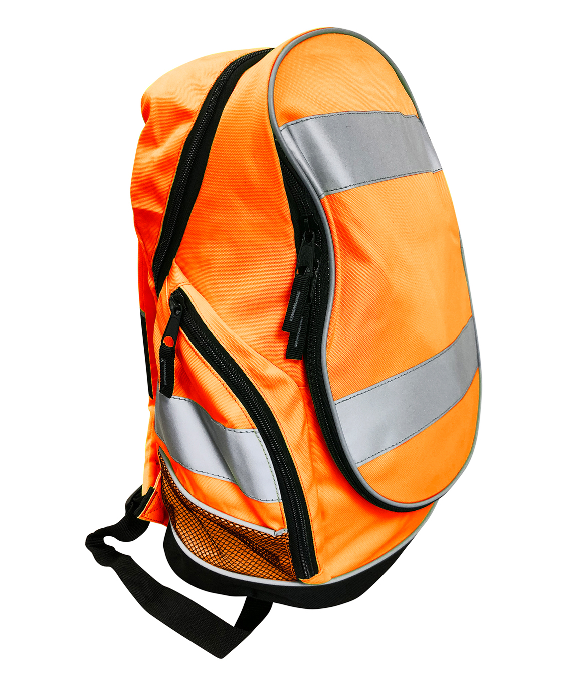 Hi Vis Backpack with black trim and reflective strips 23L expandable helmet mesh pocket 900D 600D polyester