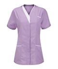 Ladies V-Neck Tunic 65/35 with concealed front zip 2 press studs chest pocket contrast trim back vents