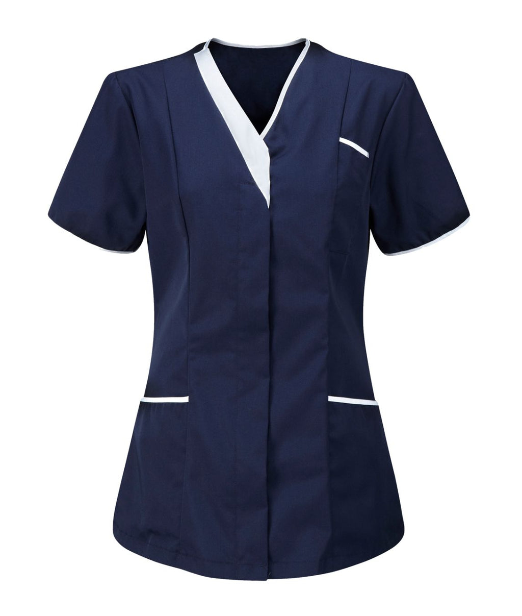 adies V-neck Tunic | Navy-White - Eg Clothing UK