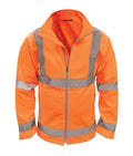 Marquis Hi Vis Soft Shell Jacket orange with sewn-on reflective tape front zip inner storm flap adjustable cuffs