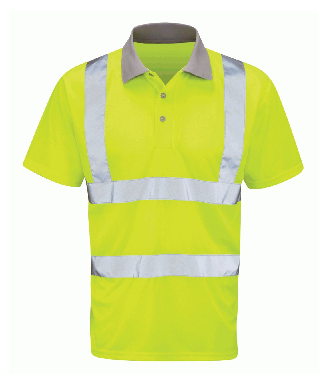 Mercury Hi Vis Polo Yellow with sewn reflective tape contrast collar three-button placket EN ISO 20471 Class 2