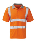 Mercury Short Sleeve Hi Vis Polo Shirt yellow 100% polyester sewn-on reflective tape contrast rib collar three-button placket