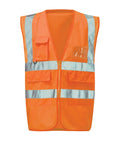 Milanese Executive Waistcoat Orange high-visibility Class 2 with front zip mobile phone pocket and clear ID pocket