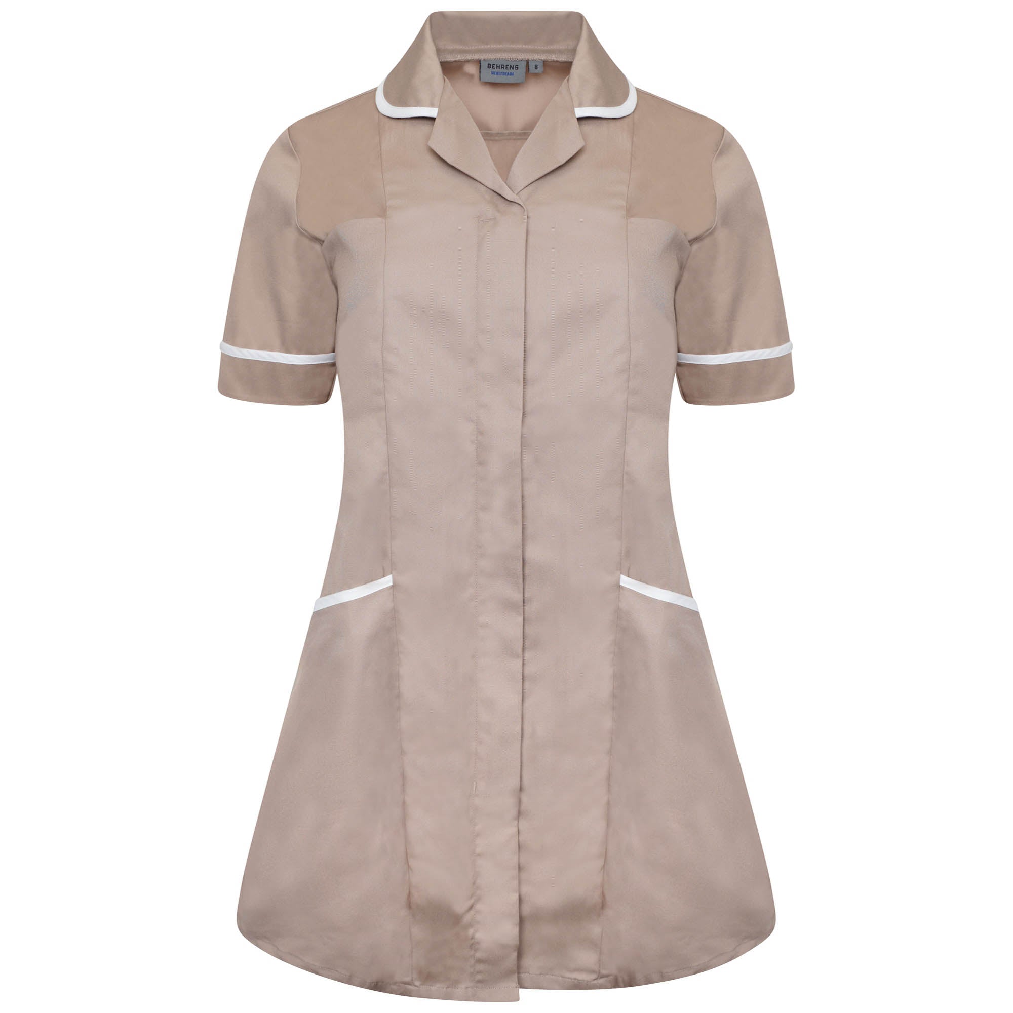Behrens Ladies Professional Tunic white with princess seams round collar concealed zip action back and four pockets