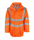 Sabre 2 Breathable Hi-Vis railway jacket with chevron reflective tape detachable wired-peak hood waterproof chest zip