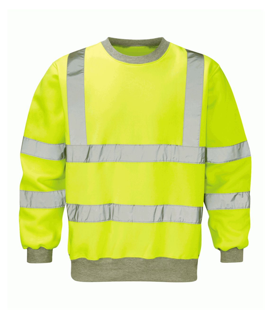 Sentinel Hi-Vis Sweatshirt high-visibility yellow with sewn reflective tape gray ribbed cuffs crew neck 300GSM polyester