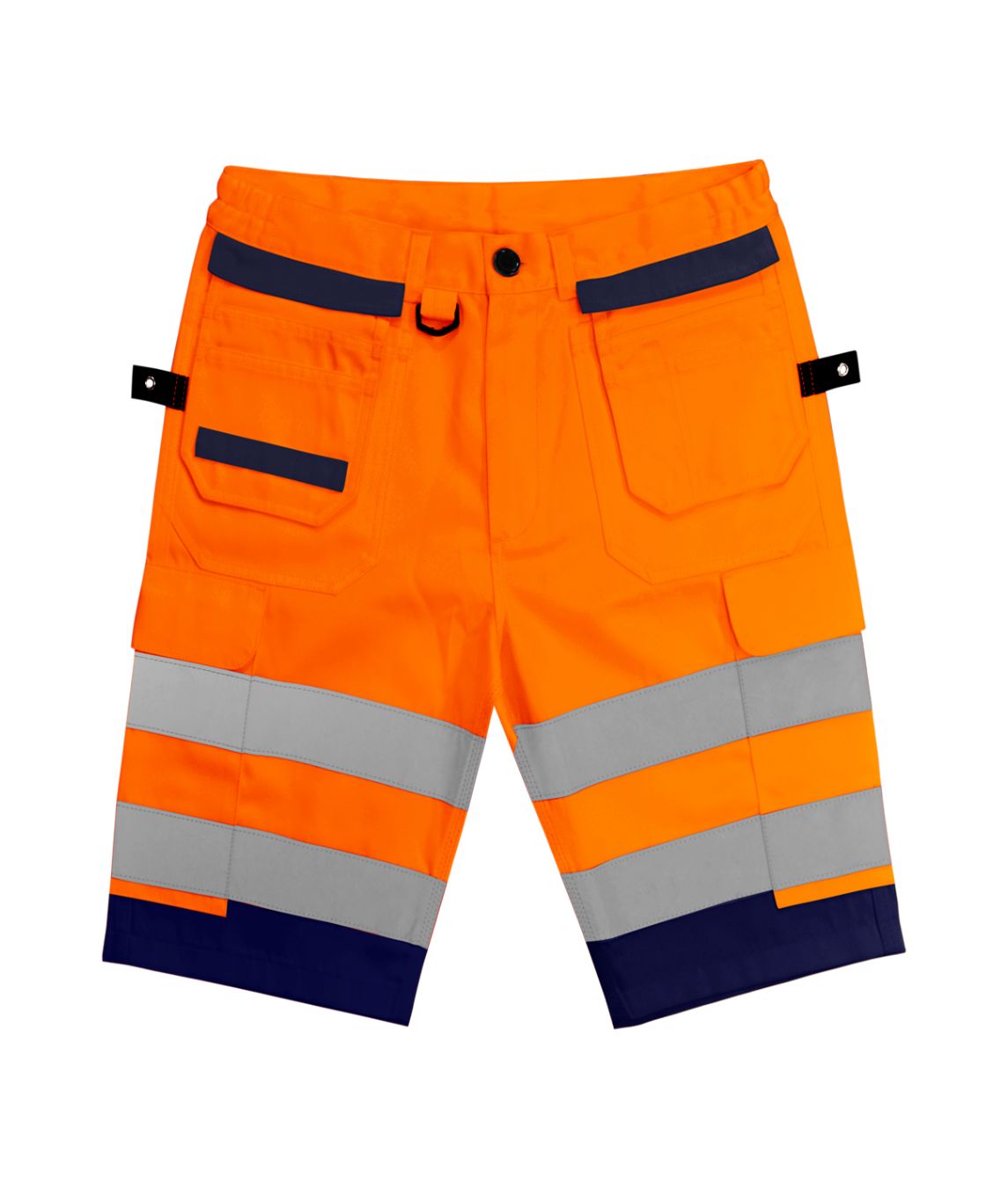 Stride Two Tone Multi Tool Combat Shorts hi-vis with two reflective tape bands elastic waistband D-ring and leg flap pockets