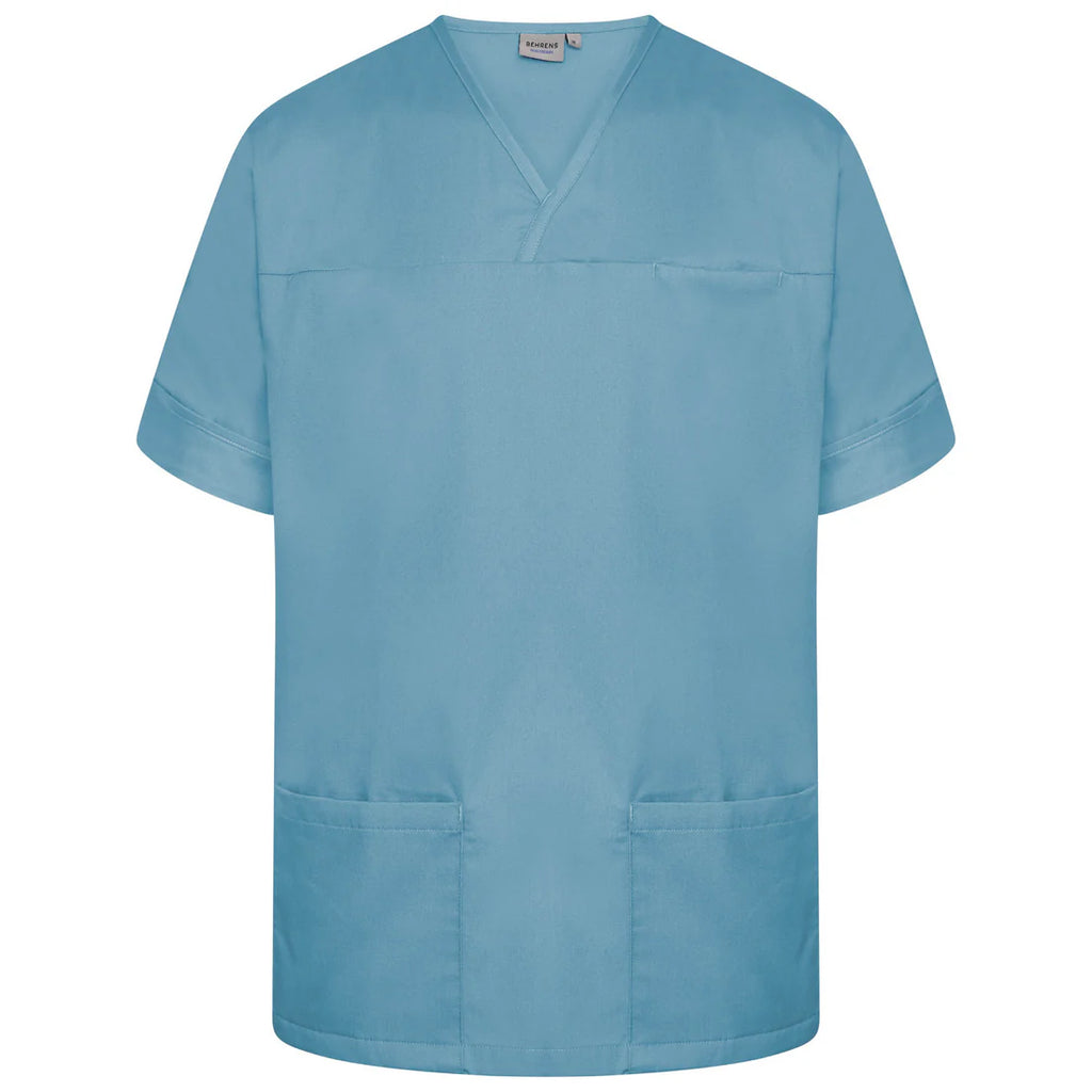 Behrens Plain Smart Scrub Top Teal unisex crossover neckline 1 chest 2 hip waterproof-lined pockets action back side vents 195GSM