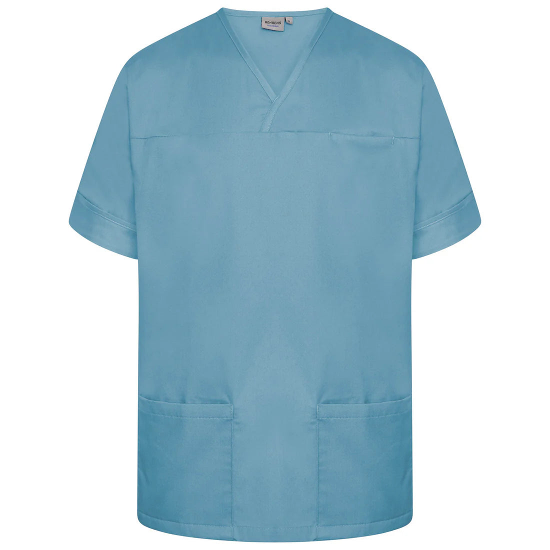 Behrens Plain Smart Scrub Top Teal unisex crossover neckline 1 chest 2 hip waterproof-lined pockets action back side vents 195GSM